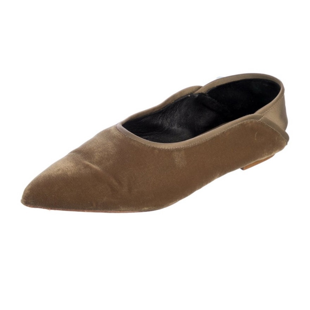 Trademark velvet&satin pointy toe flats, khaki color, dustbag, sz36, good